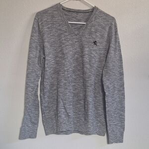 Express Gray V-Neck Cotton Pullover Sweater L
